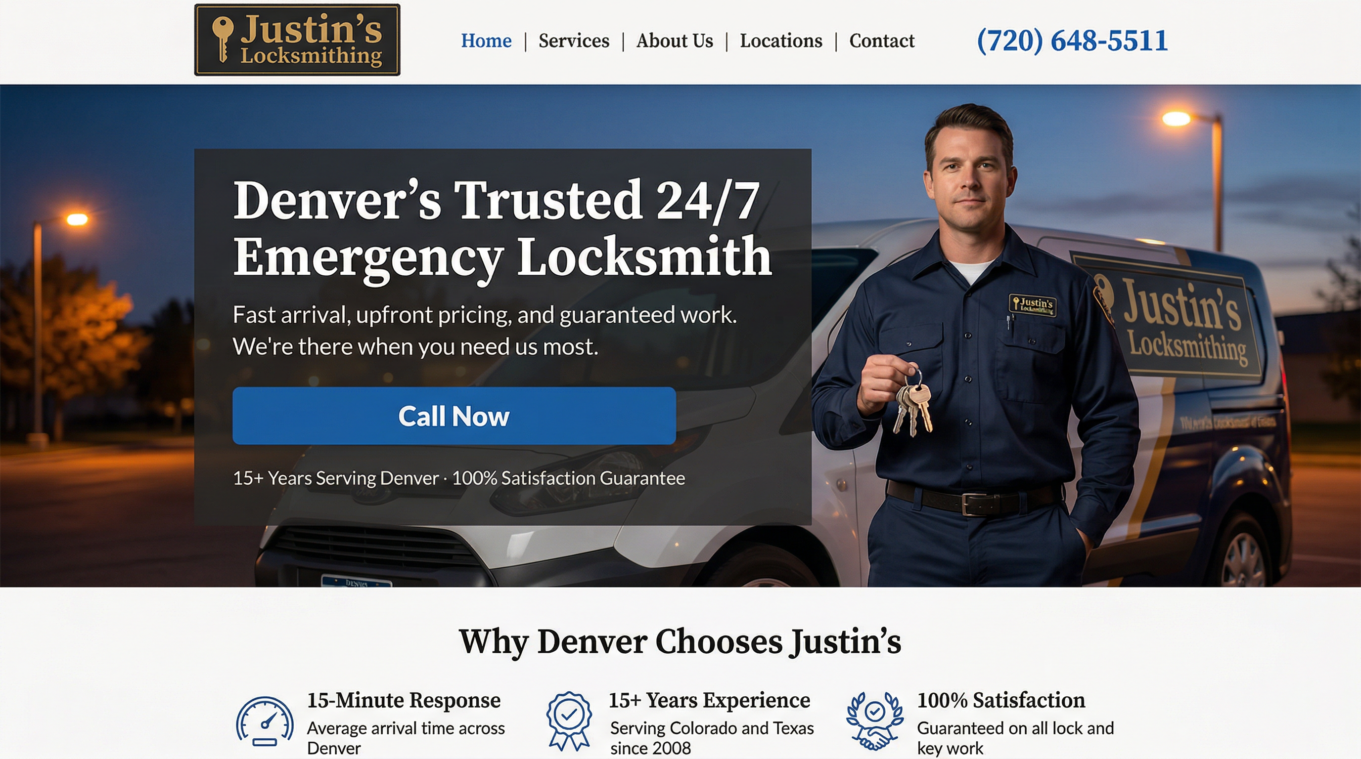 Justin's Locksmithing website preview