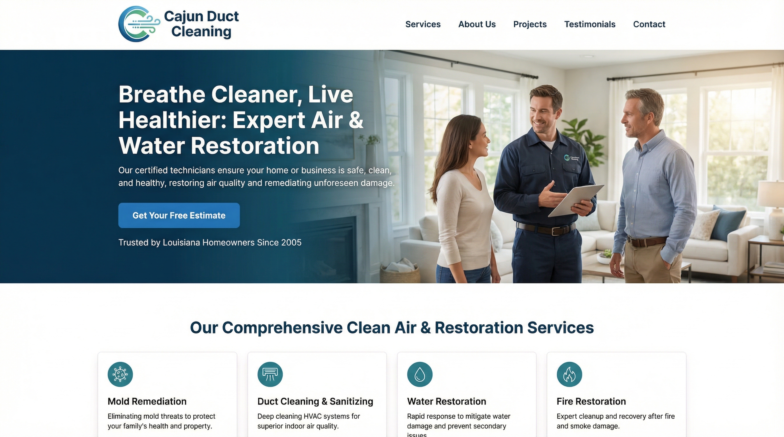 Cajun Duct Cleaning And Sanitizing website preview