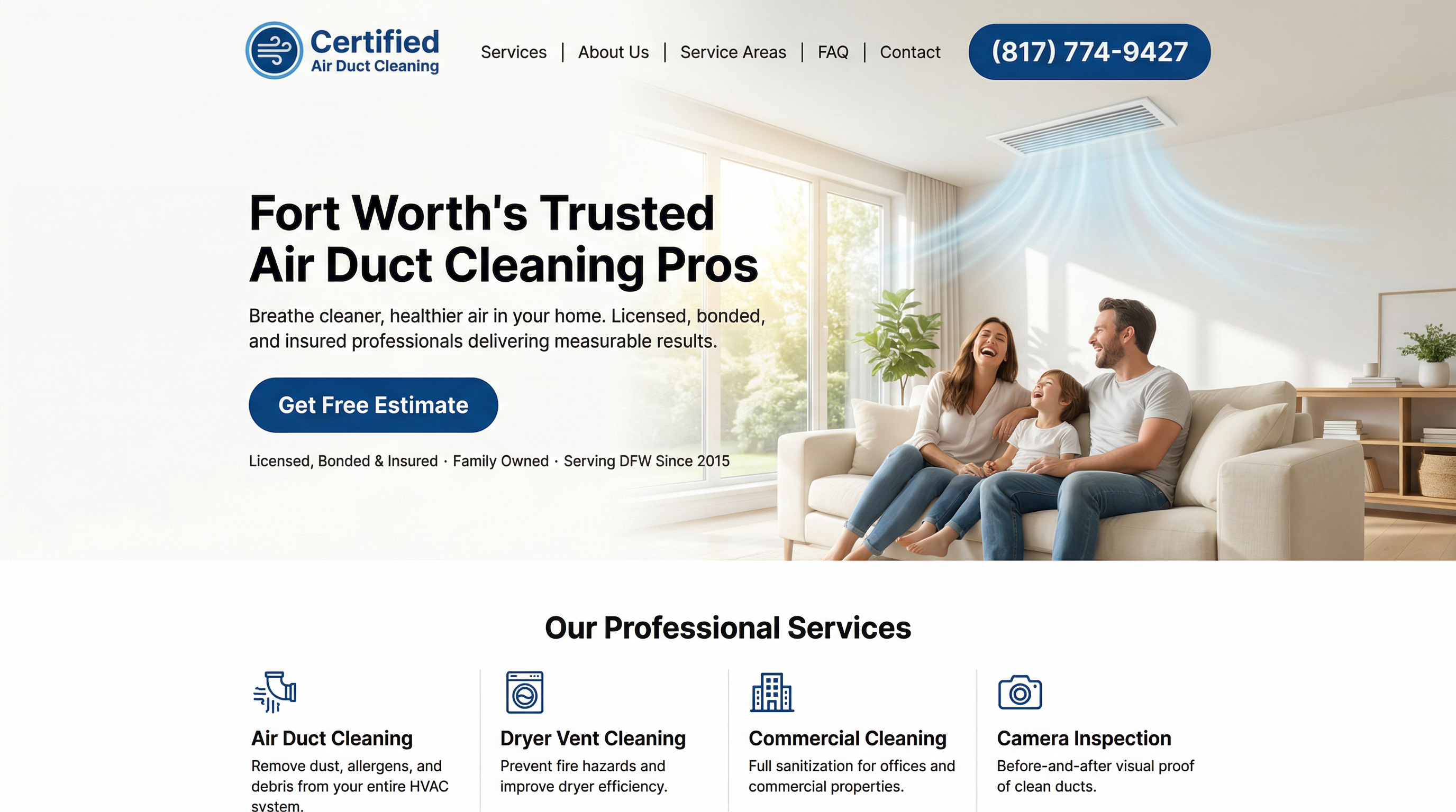 Certified Air Duct Cleaning - Fort Worth website preview