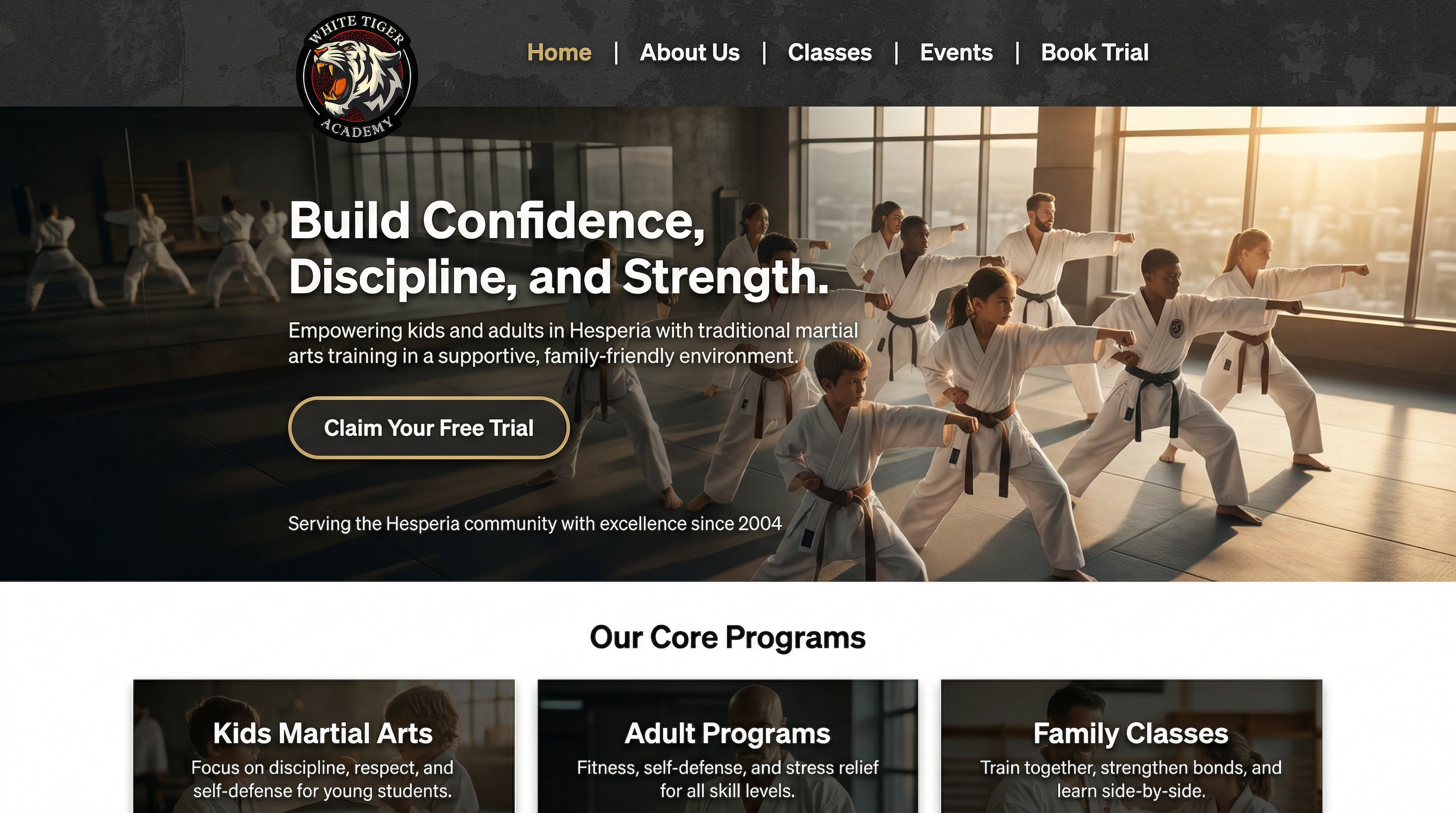 White Tiger Academy website preview