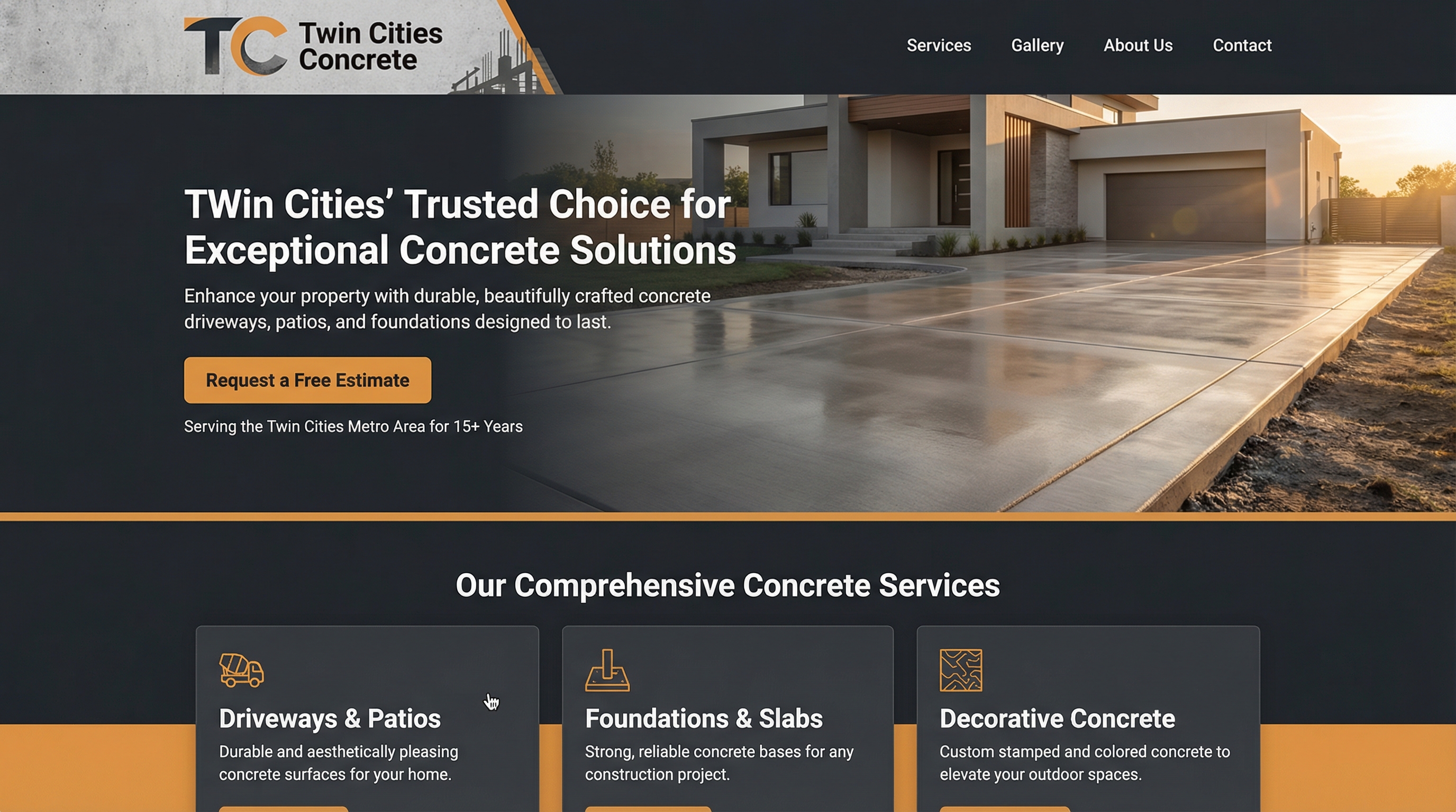 Twin Cities Concrete website preview