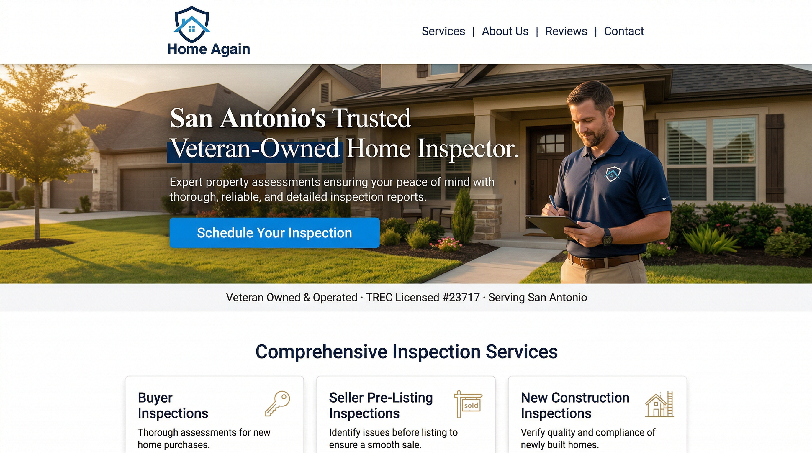 Home Again Real Estate Inspections website preview
