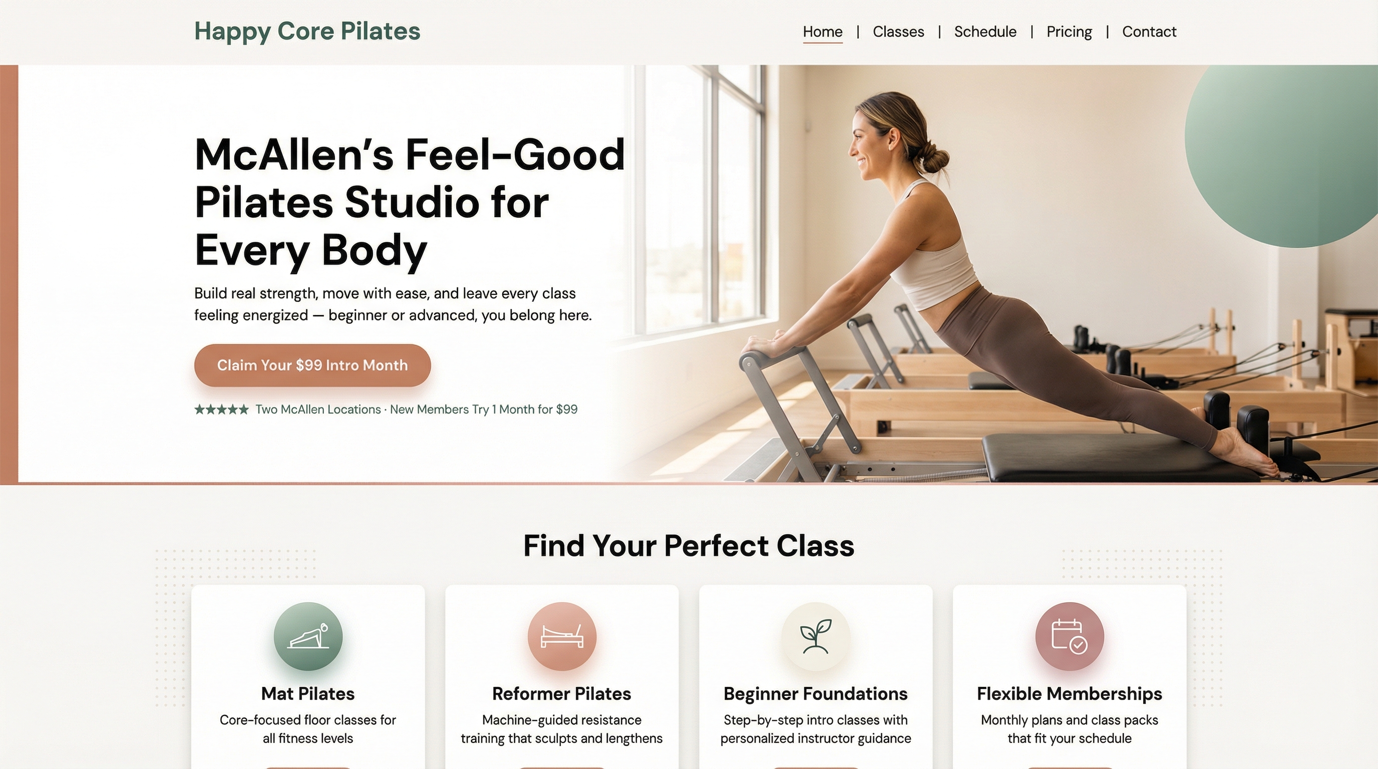 Happy Core Pilates Studio website preview