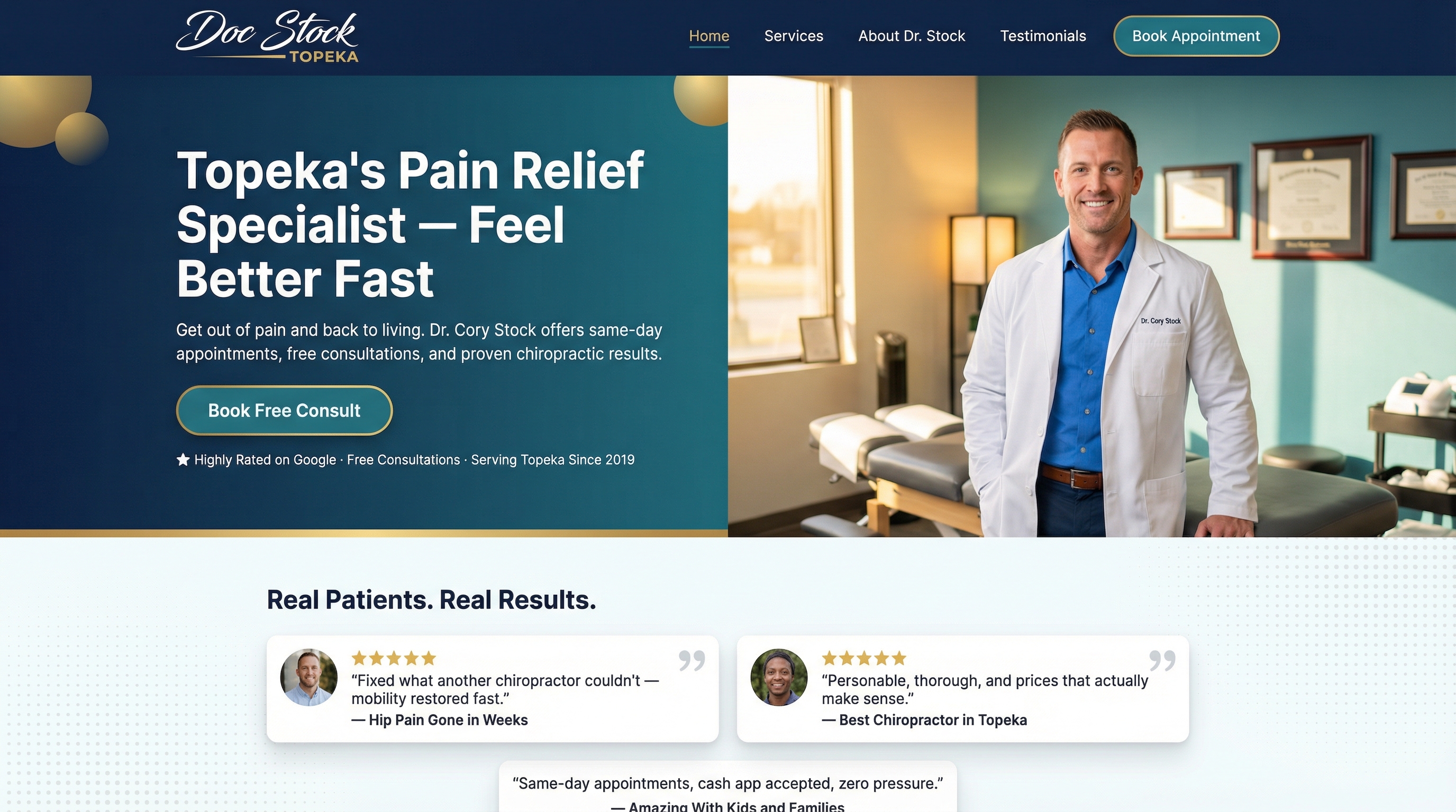 Dr Cory Stock, DC website preview