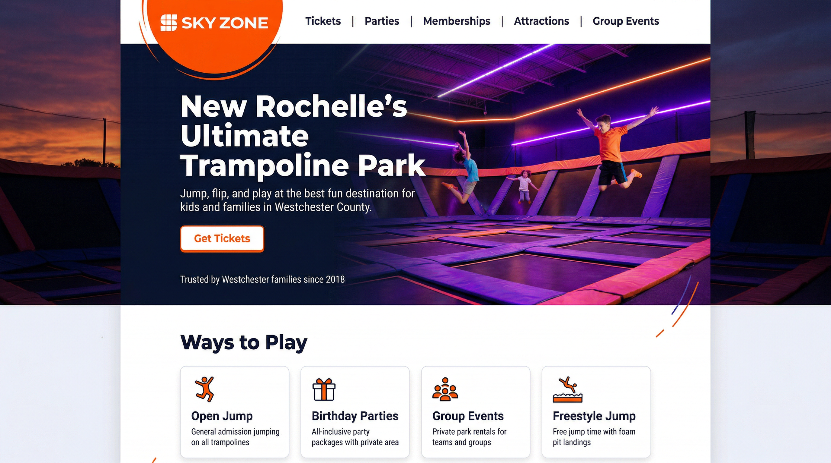 Sky Zone Trampoline Park website preview