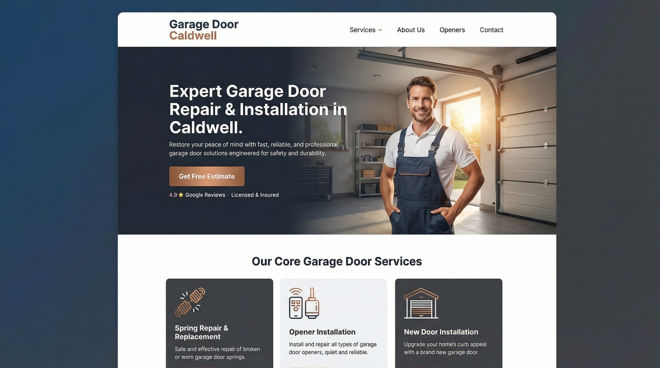 Garage Door Service Caldwell website preview