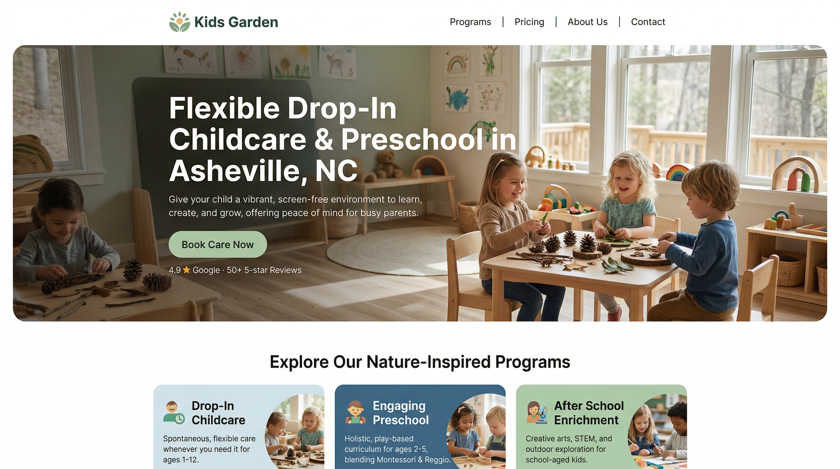Kids Garden Asheville website preview
