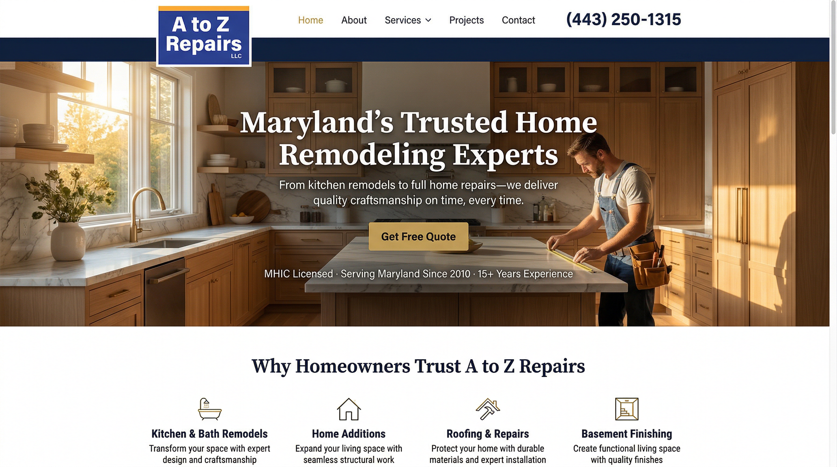 A to Z Repairs LLc. website preview