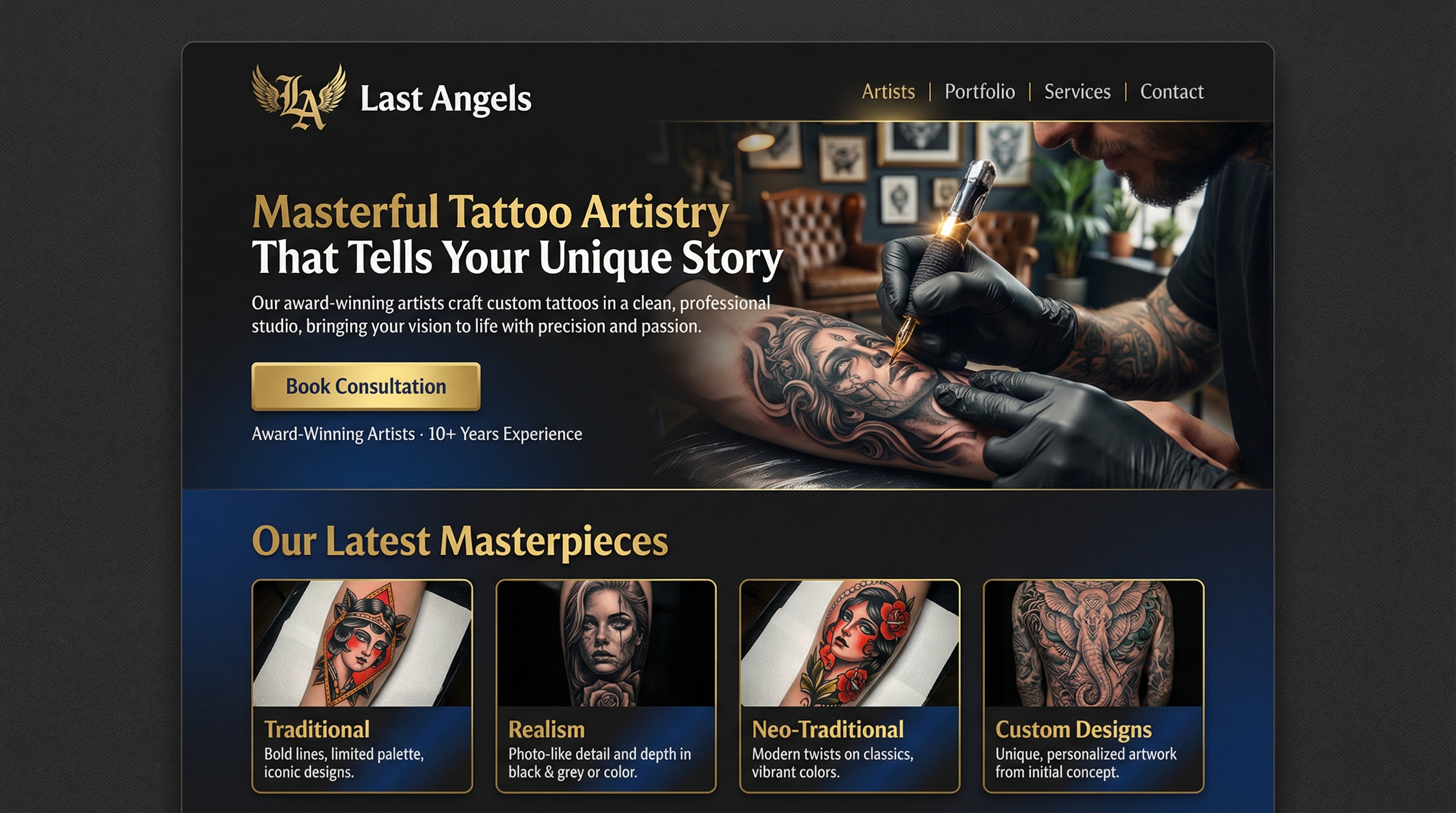 Last Angels Fine Art & Tattoo Studio website preview