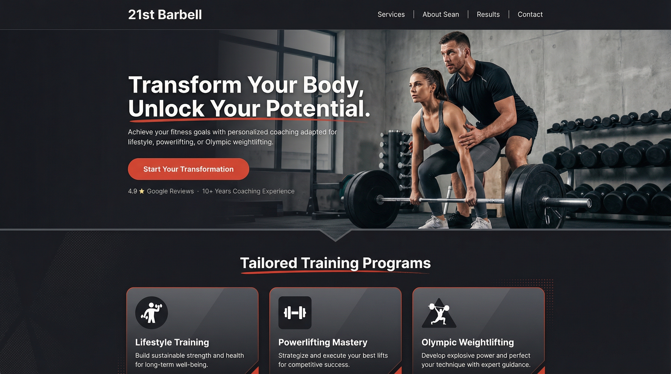 Sean H Personal Training website preview