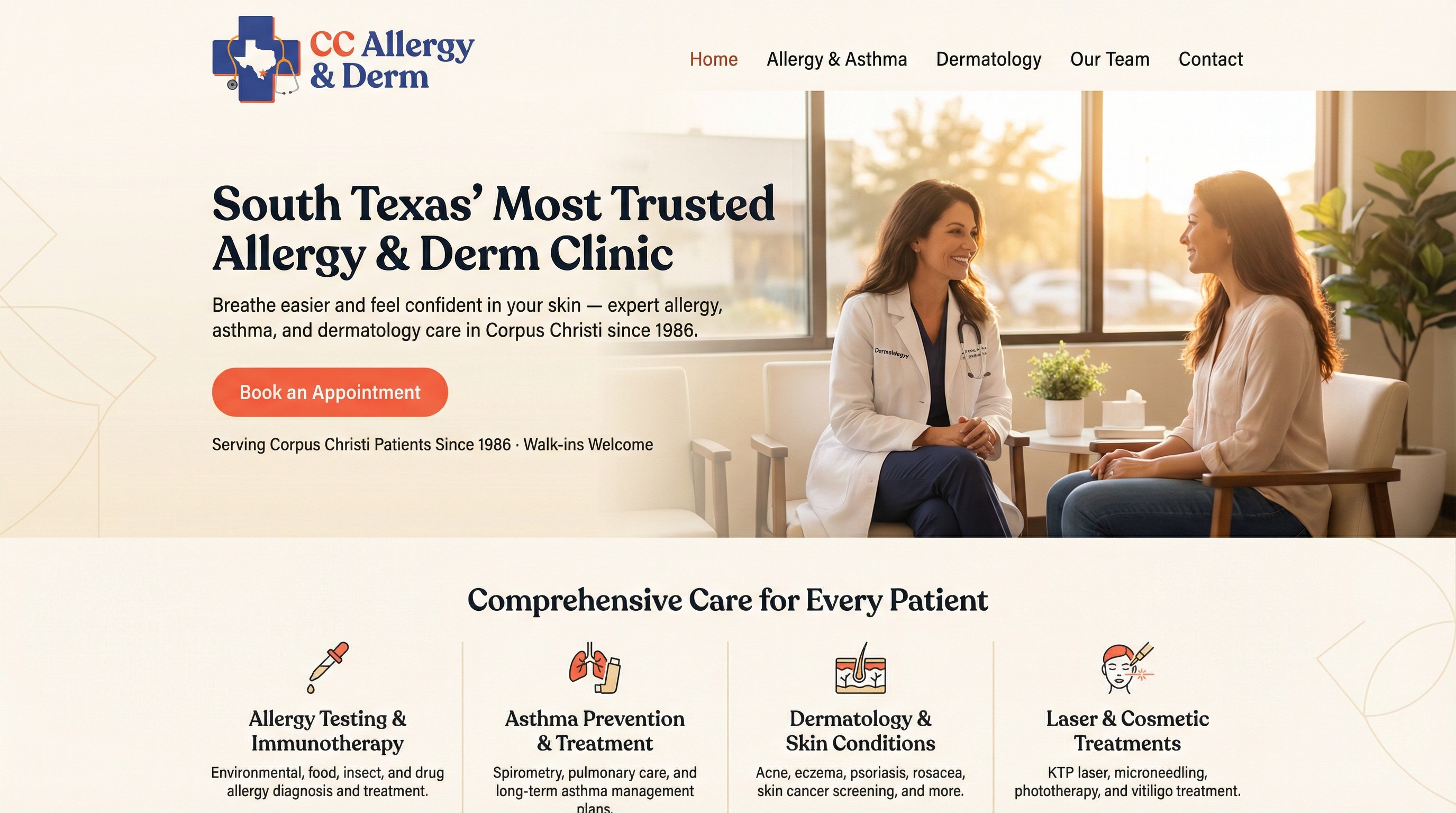 Corpus Christi Allergy, Asthma and Dermatology Center website preview