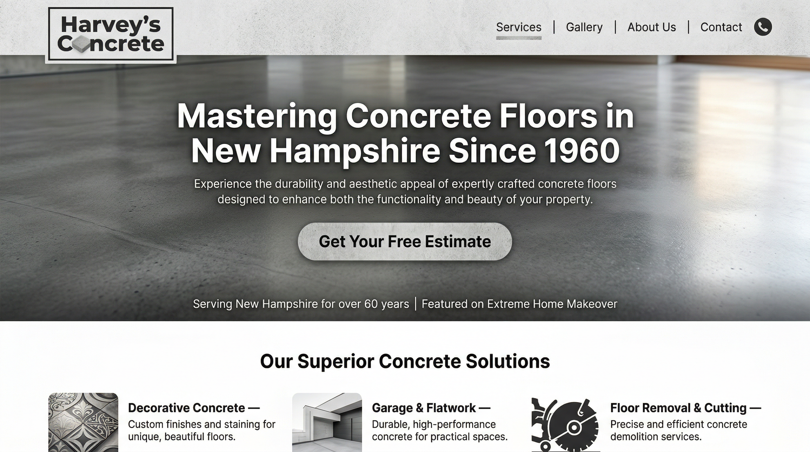 Harvey's Concrete Floor CO website preview