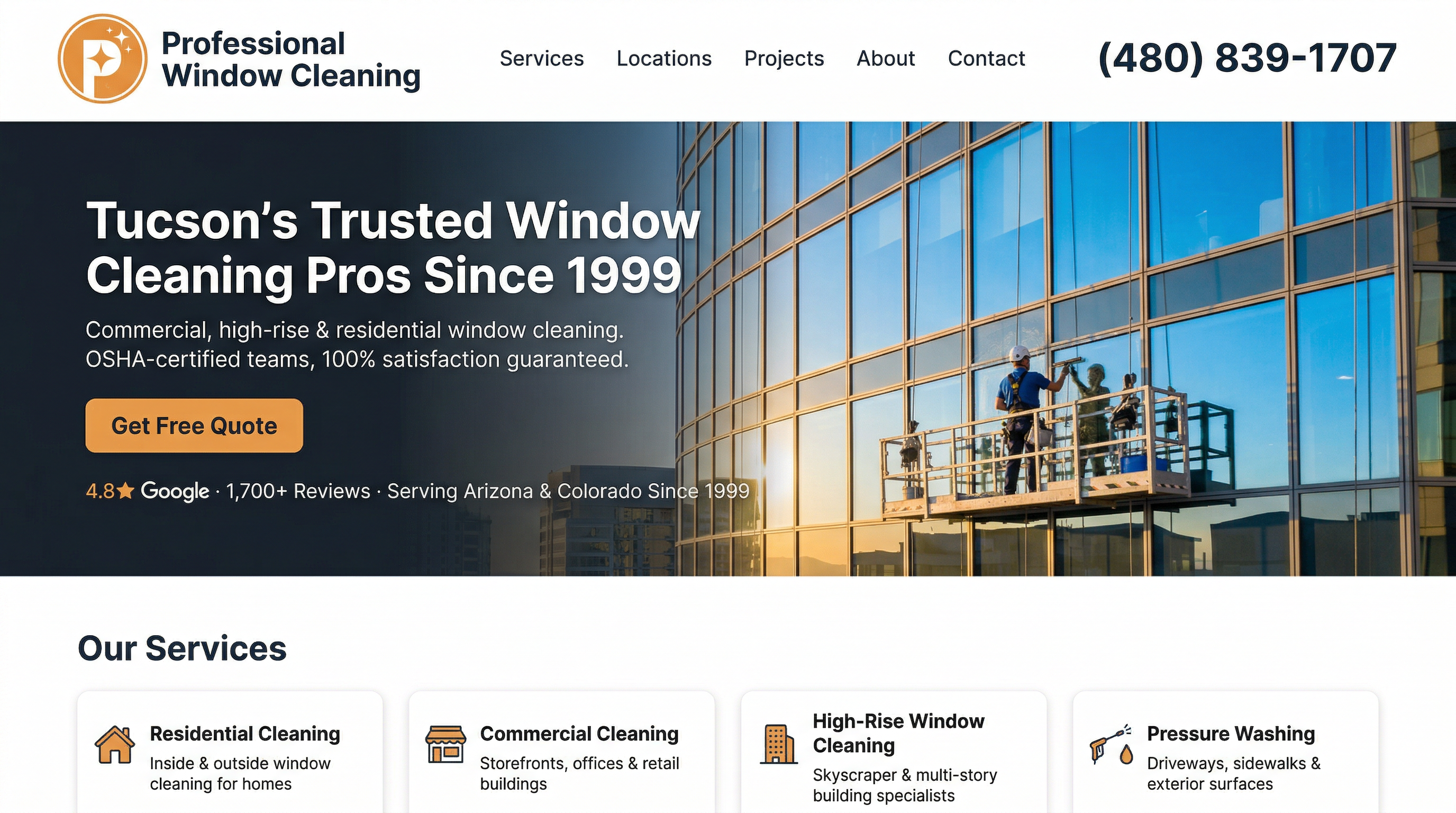 Professional Window Cleaning Tucson website preview